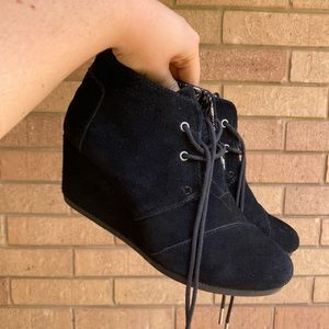 Toms Black Suede Wedge Booties